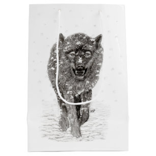 Der graue Schwarze Wolf im Schnee , der wilde Wint Mittlere Geschenktüte