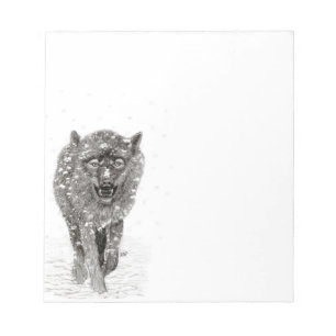 Der graue Schwarze Wolf im Schnee , der wilde Wint Notizblock
