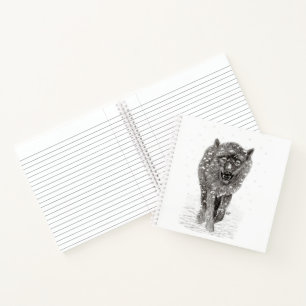 Der graue Schwarze Wolf im Schnee , der wilde Wint Notizbuch
