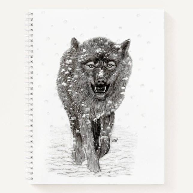 Der graue Schwarze Wolf im Schnee , der wilde Wint Notizbuch (Vorderseite)