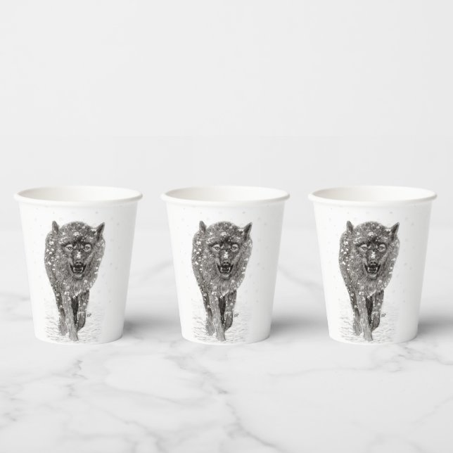 Der graue Schwarze Wolf im Schnee , der wilde Wint Pappbecher (Multi)