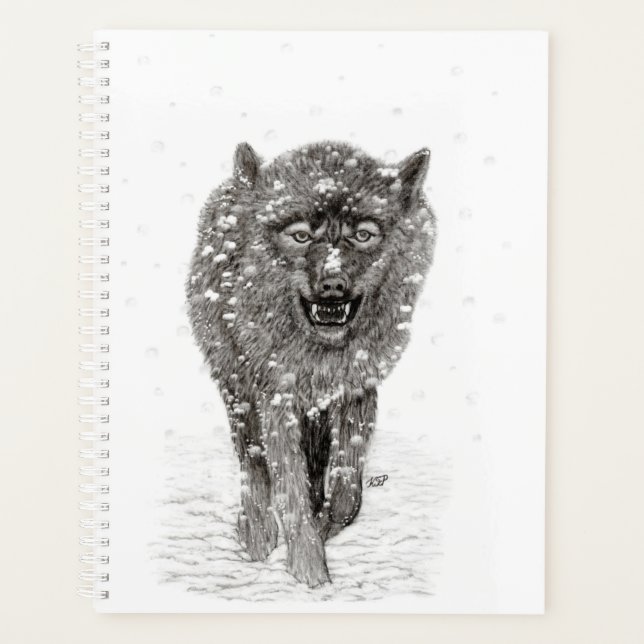 Der graue Schwarze Wolf im Schnee , der wilde Wint Planer (Vorderseite)