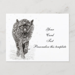 Der graue Schwarze Wolf im Schnee , der wilde Wint Postkarte