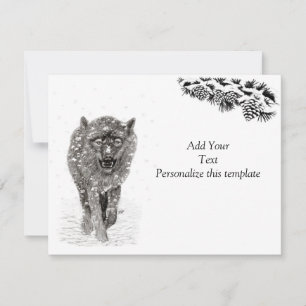 Der graue Schwarze Wolf im Schnee , der wilde Wint RSVP Karte