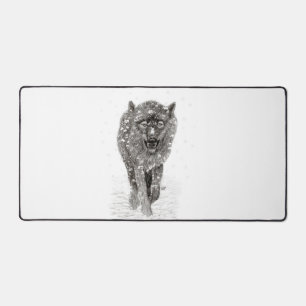Der graue Schwarze Wolf im Schnee , der wilde Wint Schreibtischunterlage