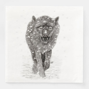 Der graue Schwarze Wolf im Schnee , der wilde Wint Serviette