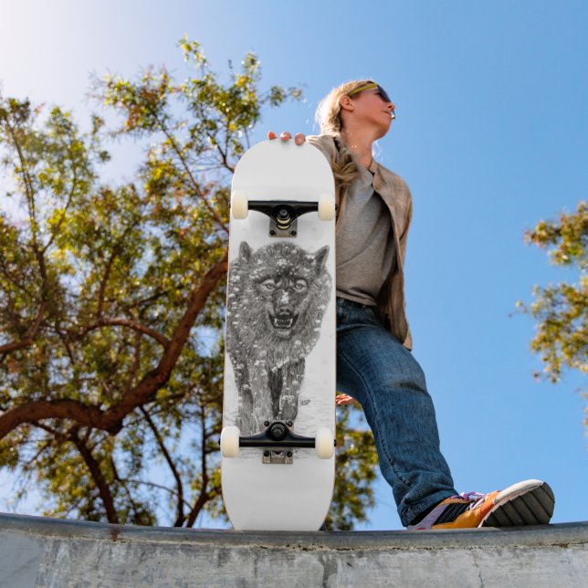Der graue Schwarze Wolf im Schnee , der wilde Wint Skateboard (Außenbereich 1)