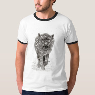 Der graue Schwarze Wolf im Schnee , der wilde Wint T-Shirt
