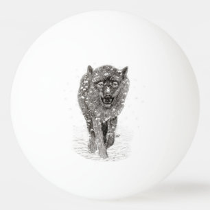 Der graue Schwarze Wolf im Schnee , der wilde Wint Tischtennisball