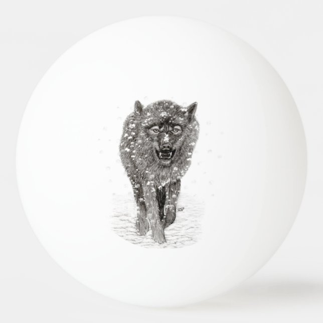 Der graue Schwarze Wolf im Schnee , der wilde Wint Tischtennisball (Vorderseite)