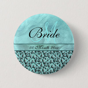 der grauen Blumendamast Hochzeits-Braut des Aqua Button