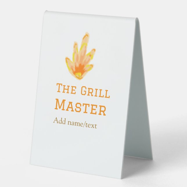 Der Grillmeister fügt Namen Text Kochen besten gel Tischaufsteller (Vorderseite)