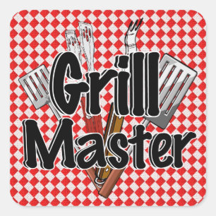 Der Grillmeister mit BBQ-Tools Quadratischer Aufkleber