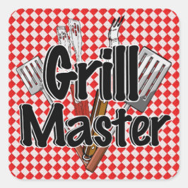 Der Grillmeister mit GRILLEN-Tools Quadratischer Aufkleber