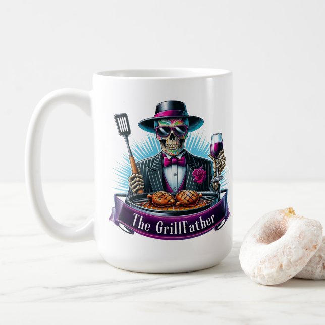 Der Grillvater Funny Skeletts Vaters Day Kaffeetasse (Mit Donut)