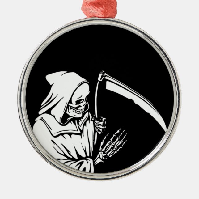 Der grimmige Sensenmann oder Tod Silbernes Ornament (Vorne)