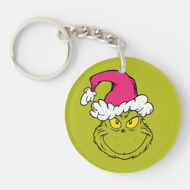 Der Grinch mit rosa Santa-Mütze Schlüsselanhänger (Vorderseite)