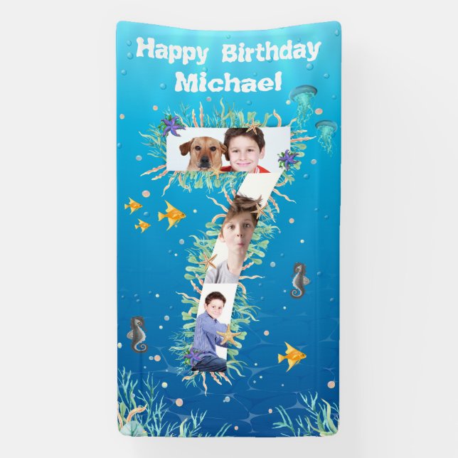 Der große 7. Geburtstag unter der Meeresfotomasse Banner (Vertikal)