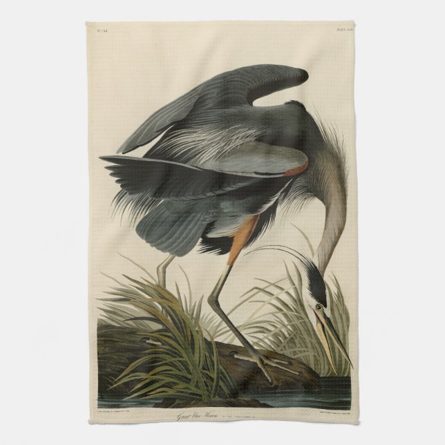 Der große Blaue Heron von Audubons Vögeln Amerikas Geschirrtuch (Vertikal)