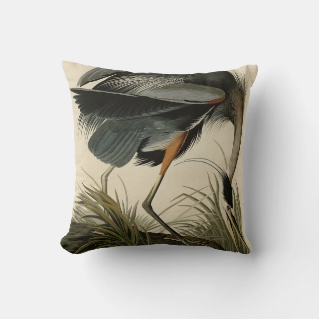 Der große Blaue Heron von Audubons Vögeln Amerikas Kissen (Vorderseite)