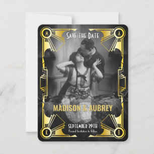 Der große Gatsby Art Deco Hochzeit Gold & Schwarz  Save The Date