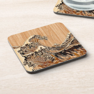 Der Große Hokusai Wave Bamboo Holzkörner-Stil Getränkeuntersetzer
