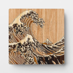 Der große Hokusai Wave Bamboo Holzstil Akzent Fotoplatte