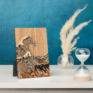 Der große Hokusai Wave Bamboo Holzstil Akzent Fotoplatte