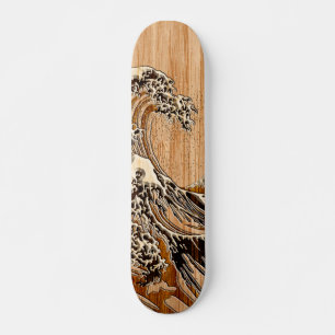 Der große Hokusai Wave Bamboo Holzstil Akzent Skateboard