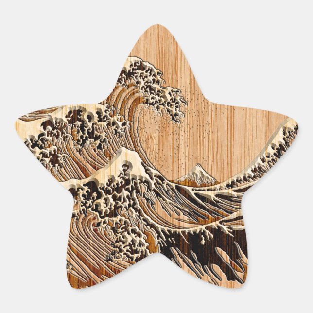 Der große Hokusai Wave Bamboo Holzstil Akzent Stern-Aufkleber (Vorderseite)