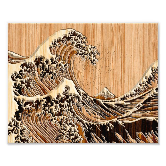 Der große Hokusai Wave Bamboo-Holzstil Fotodruck (Vorne)
