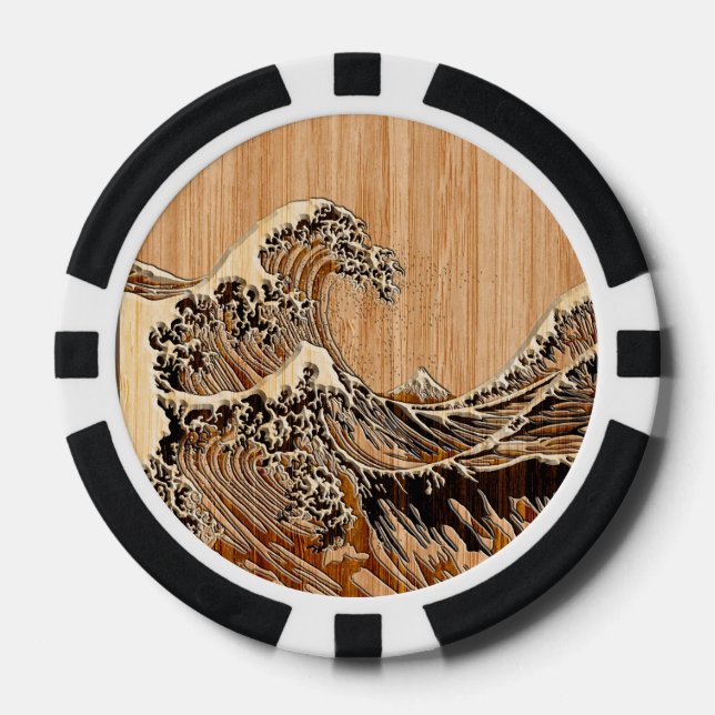 Der große Hokusai Wave Bamboo-Holzstil Pokerchips (Vorderseite)