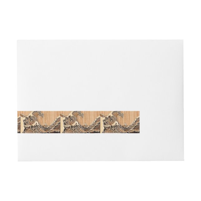 Der Große Hokusai Wave Bamboo Holzstil Rundum-Adressaufkleber (Vorderseite)