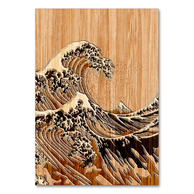 Der große Hokusai Wave Bamboo-Holzstil Tischnummer (Vorderseite)