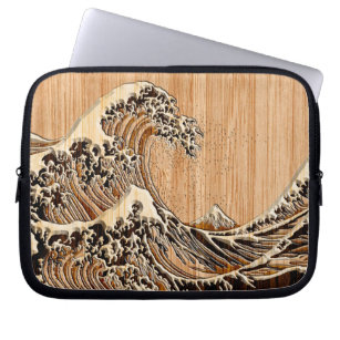 Der große Hokusai Wave Bamboo Wood Inlay Style Laptopschutzhülle