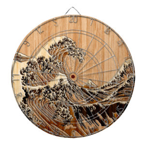 Der große Hokusai Wellen-hölzerne Art-Bambusakze Dartscheibe