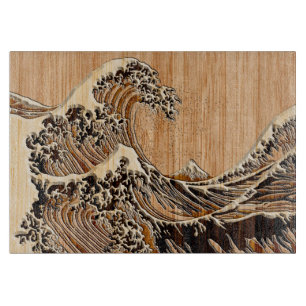Der große Hokusai Wellen-hölzerne Art-Bambusakze Schneidebrett