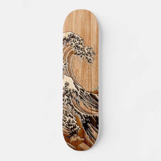 Der große Hokusai Wellen-hölzerne Art-Bambusakzent Skateboard (Vorderseite)