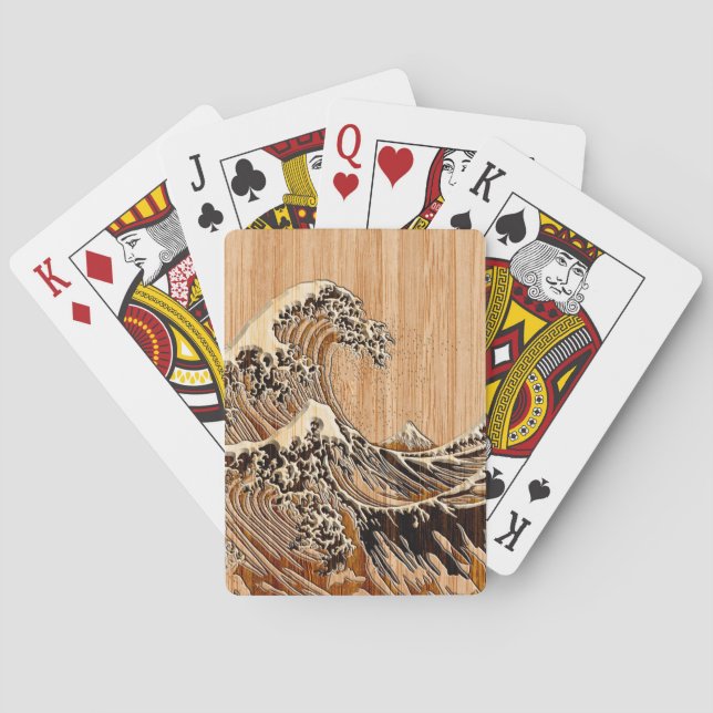 Der große Hokusai Wellen-hölzerne Art-Bambusakzent Spielkarten (Rückseite)