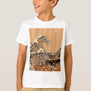 Der große Hokusai Wellen-hölzerne Artbambusdekor T-Shirt