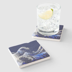 Der große Hokusai Wellenchromkohlenstoff-Faser Steinuntersetzer