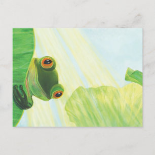 Der große mit Augen grüne Frosch hinter dem Lilien Postkarte