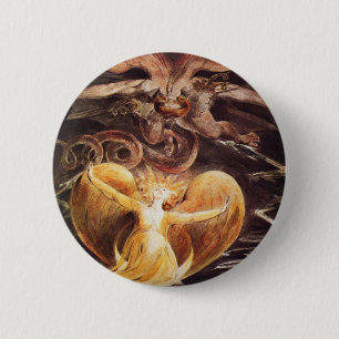 Der große rote Drache und die Frau gekleidet Button