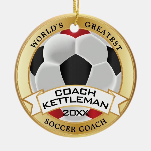 Der größte Fußballtrainer der Welt rot, schwarz, w Keramik Ornament (Vorne)