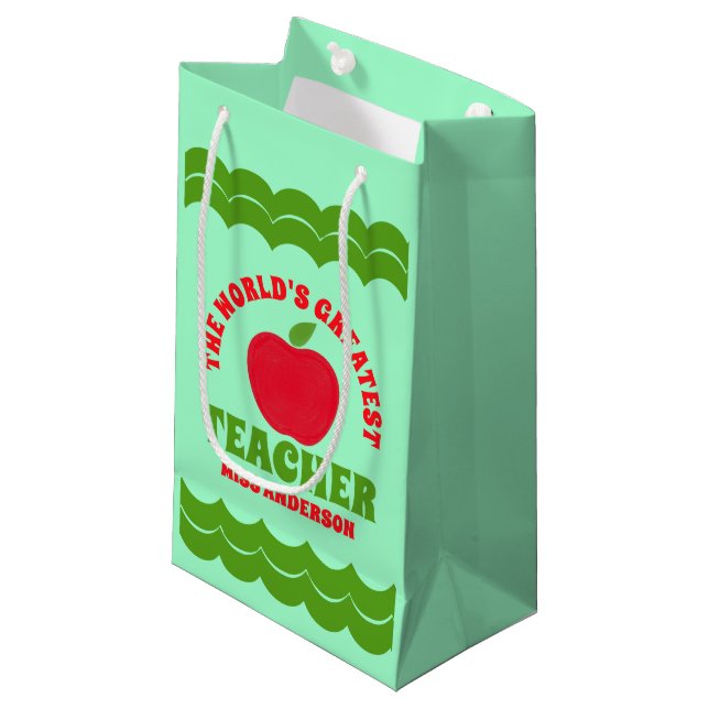 Der größte Lehrerappel der Welt Kleine Geschenktüte (Vorderseite Schrägansicht)
