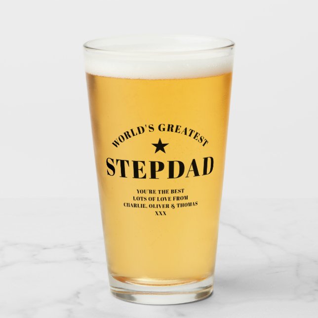 Der größte STEPDAD der Welt, Personalisierter Schw Glas (Vorne (Gefüllt))