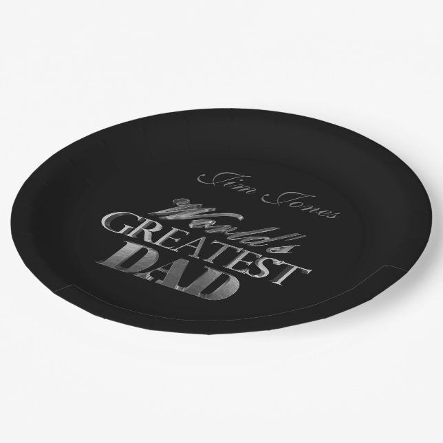 Der größte Vater der Welt Elegant Black Silver Gra Pappteller (Schrägansicht)
