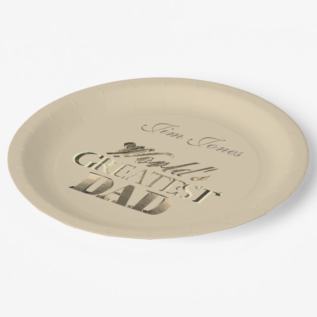 Der größte Vater der Welt Elegant Gold Look Elfenb Pappteller (Schrägansicht)