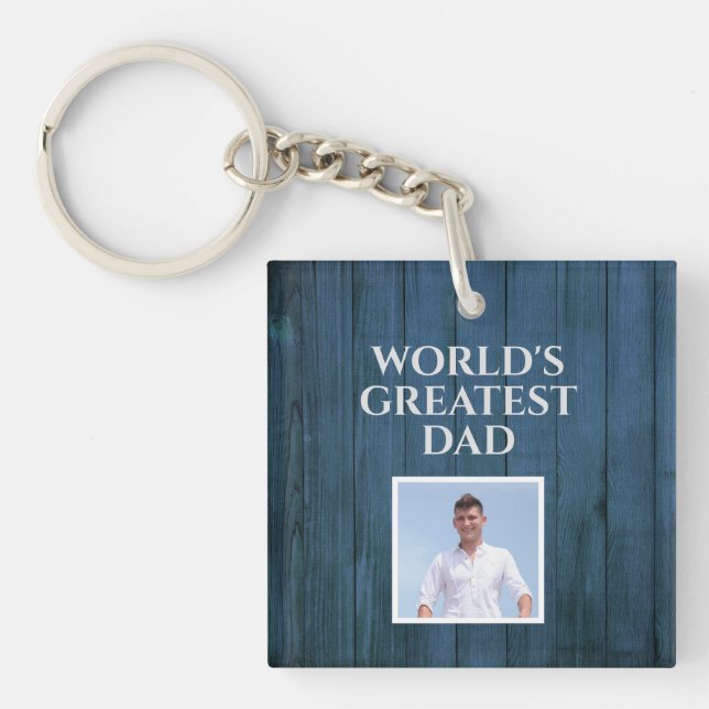 Der größte Vater der Welt - Foto auf rustikalem Bl Schlüsselanhänger (Vorderseite)