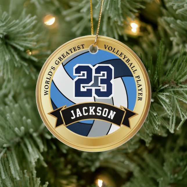 Der größte Volleyballspieler der Welt - Blau, Grau Keramik Ornament (Baum)